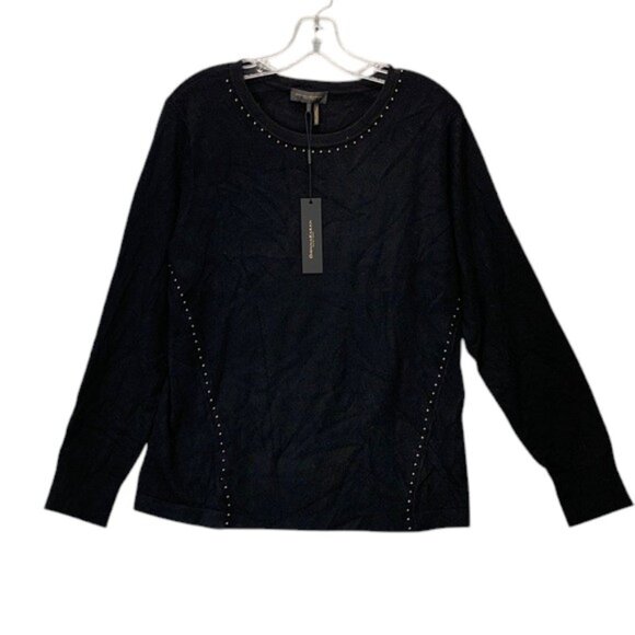 Donna Karan Sweater Women’s Black Knit Pullover Long Sleeve Minimalist Top L NWT - Picture 1 of 11